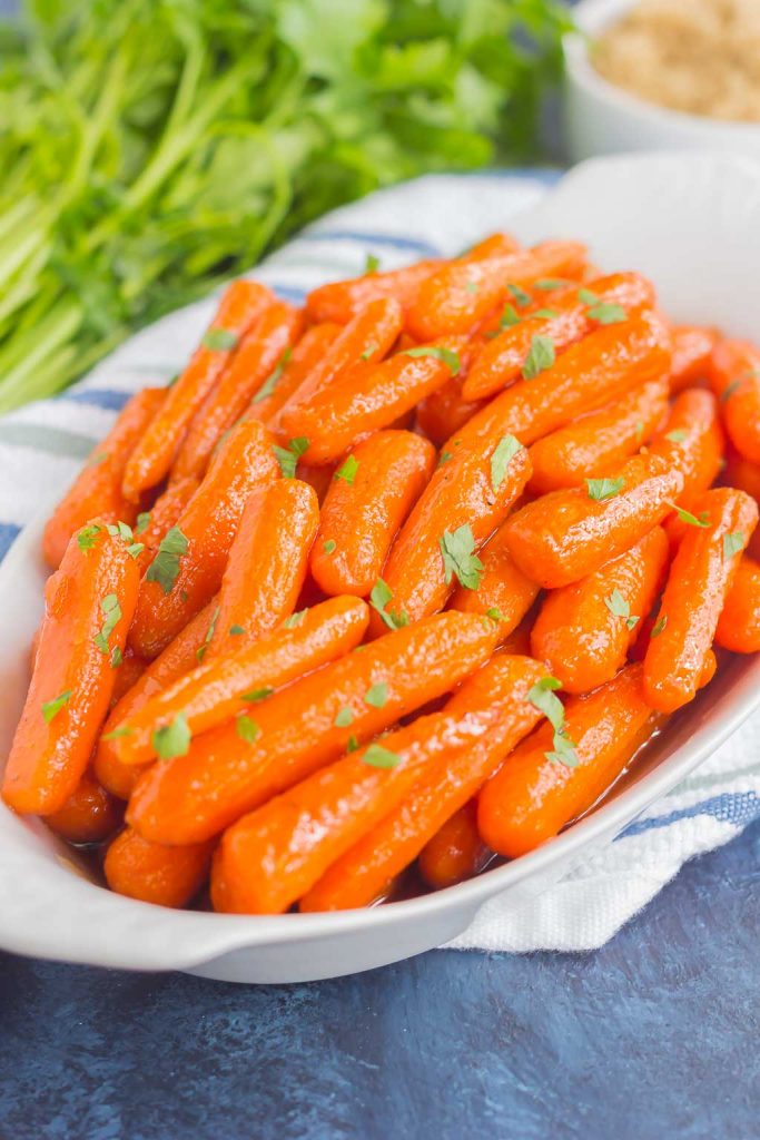 white dish of brown sugar carrots