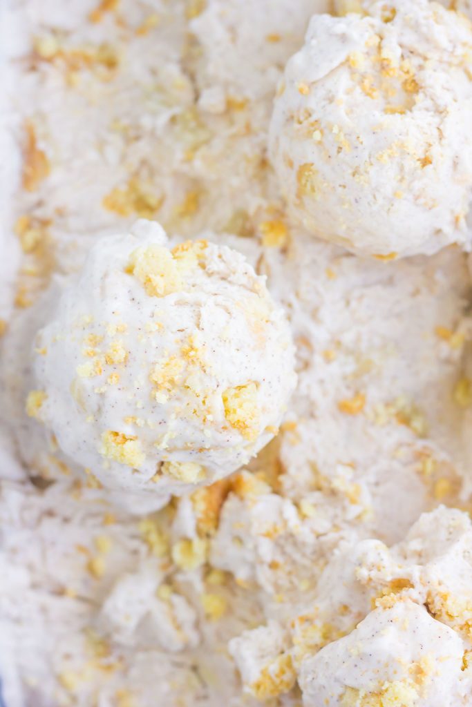This {No-Churn} Snickerdoodle Ice Cream is loaded with cinnamon ribbons and soft sugar cookie pieces, all swirled into a sweet vanilla batter. Easy to make and with no ice cream maker needed, this creamy treat tastes just like your favorite cookie, in frozen form!