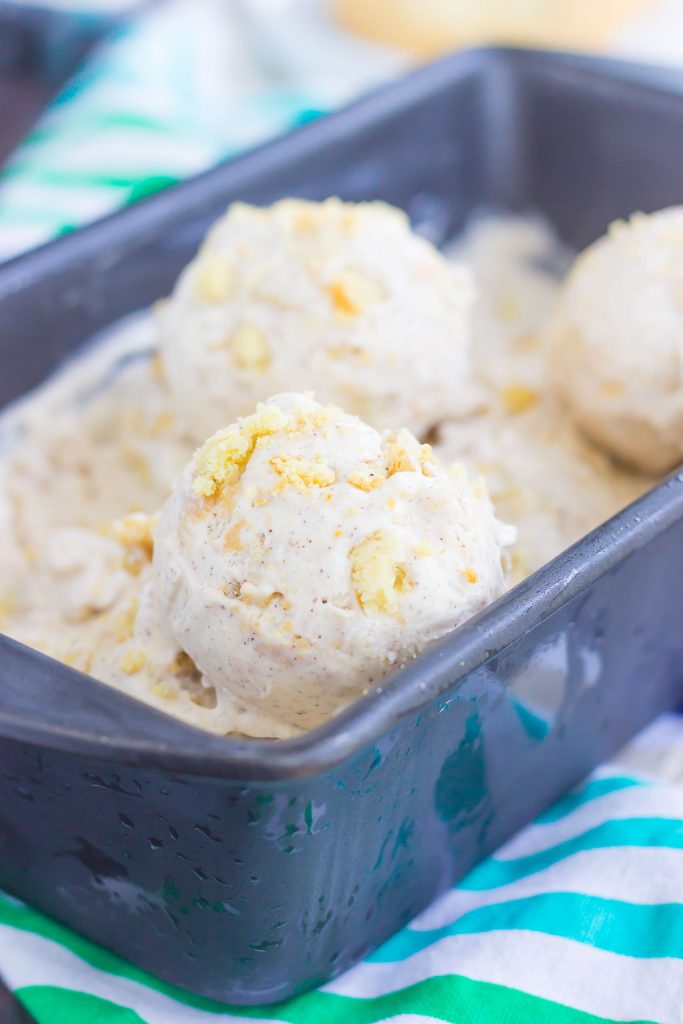 This {No-Churn} Snickerdoodle Ice Cream is loaded with cinnamon ribbons and soft sugar cookie pieces, all swirled into a sweet vanilla batter. Easy to make and with no ice cream maker needed, this creamy treat tastes just like your favorite cookie, in frozen form!