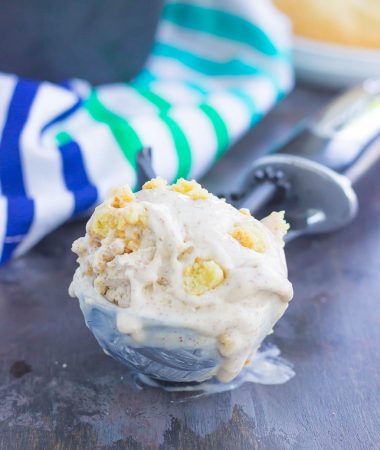 This {No-Churn} Snickerdoodle Ice Cream is loaded with cinnamon ribbons and soft sugar cookie pieces, all swirled into a sweet vanilla batter. Easy to make and with no ice cream maker needed, this creamy treat tastes just like your favorite cookie, in frozen form!