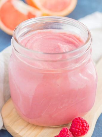 This Raspberry Grapefruit Curd is smooth, silky, and packed with lots of flavor! Fresh raspberries and tangy ruby red grapefruit create a luscious and creamy combination that is decadently delicious. This curd is perfect to serve with toast, pancakes, waffles, oatmeal, or even over ice cream!