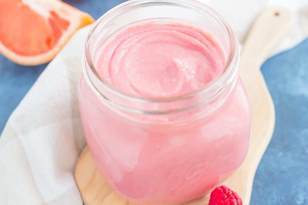 This Raspberry Grapefruit Curd is smooth, silky, and packed with lots of flavor! Fresh raspberries and tangy ruby red grapefruit create a luscious and creamy combination that is decadently delicious. This curd is perfect to serve with toast, pancakes, waffles, oatmeal, or even over ice cream!