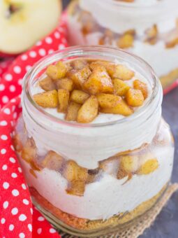 This No-Bake Apple Cinnamon Cheesecake features a creamy, apple spice batter that's layered on top of crushed graham crackers and topped with tender, cinnamon and brown sugar apples. It's an easy treat that's ready in no time and perfect for fall!