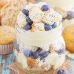 Blueberry Almond Poppy Seed Muffin Trifles are filled with creamy, whipped vanilla pudding, almond poppy seed muffin chunks, and fresh blueberries. It's layered together to create a simple dessert that's ready in no time!