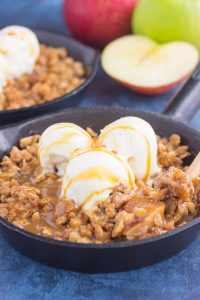 apple crisp with vanilla ice cream and caramel sauce