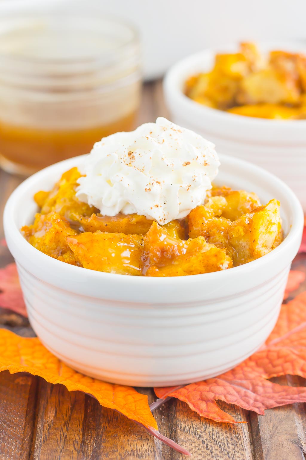 This Pumpkin Bread Pudding with Brown Sugar Caramel Sauce is warm, cozy, and perfect for dessert. It's easy to make, packed with simple ingredients, and topped with an easy caramel sauce. This pumpkin dish is guaranteed to be a favorite all year long!