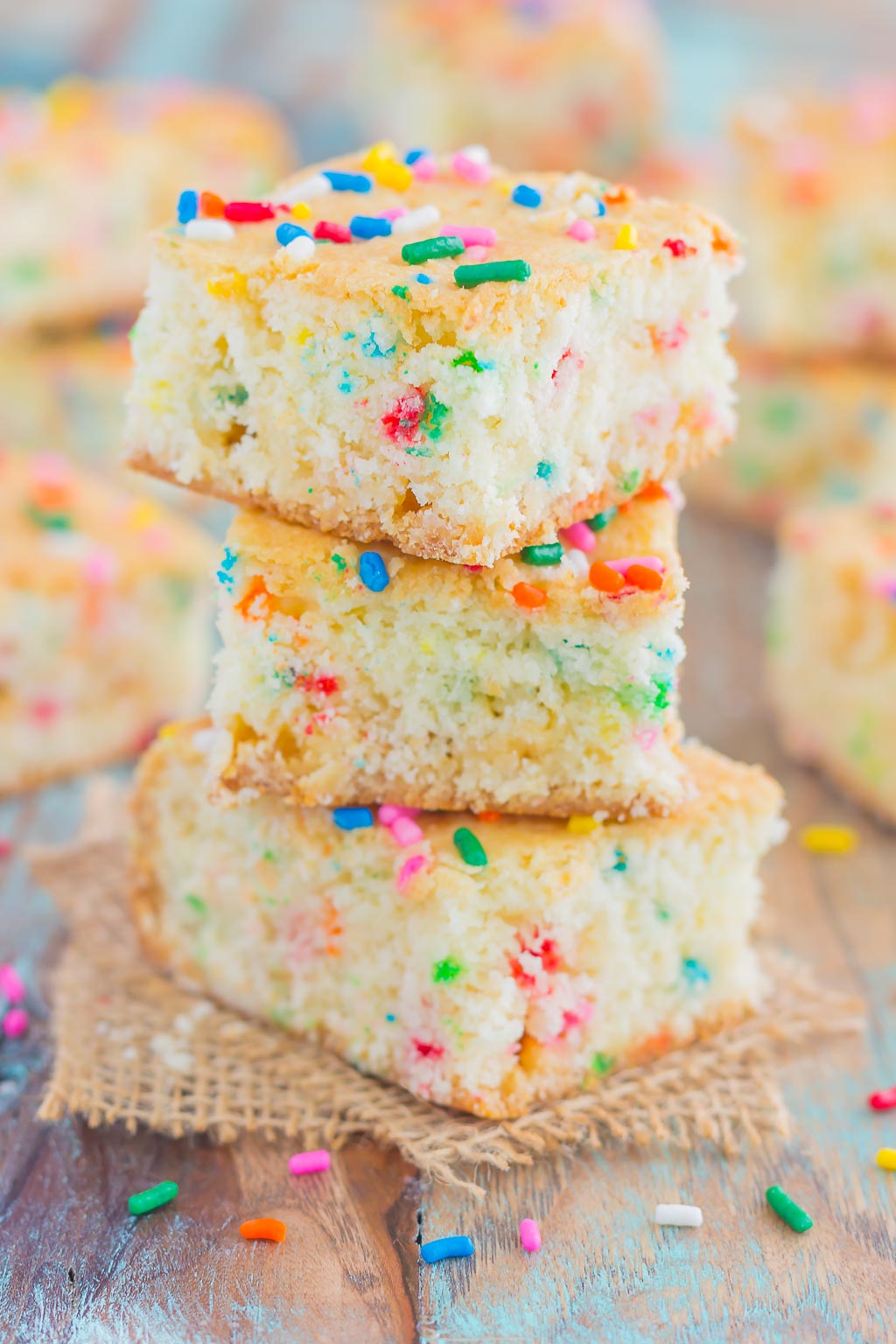 Soft, moist, and full of cake batter flavor, these Funfetti Cake Batter Bars are sure to satisfy your sweet tooth in a fun way!
