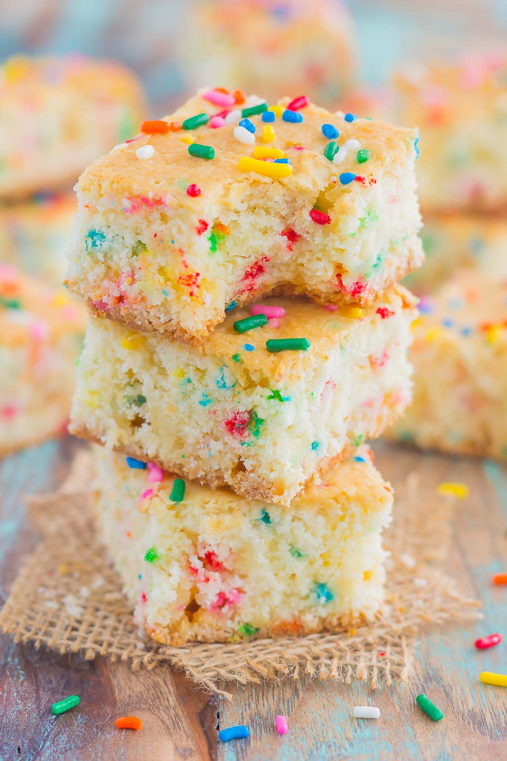 Soft, moist, and full of cake batter flavor, these Funfetti Cake Batter Bars are sure to satisfy your sweet tooth in a fun way!