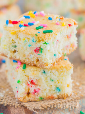 Soft, moist, and full of cake batter flavor, these Funfetti Cake Batter Bars are sure to satisfy your sweet tooth in a fun way!
