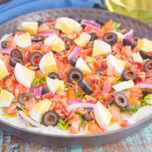 This Cobb Salad Dip is the perfect appetizer for parties, events, and get-togethers. A zesty ranch dip is loaded with the classic flavors of a Cobb salad and is sure to impress even the pickiest of eaters!