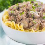 This One Pan Beef Stroganoff is packed with crumbled ground beef, tender mushrooms, and a rich and creamy sauce. Made with just a few ingredients and ready in just 30 minutes, you can have this easy dish ready to devour in no time!