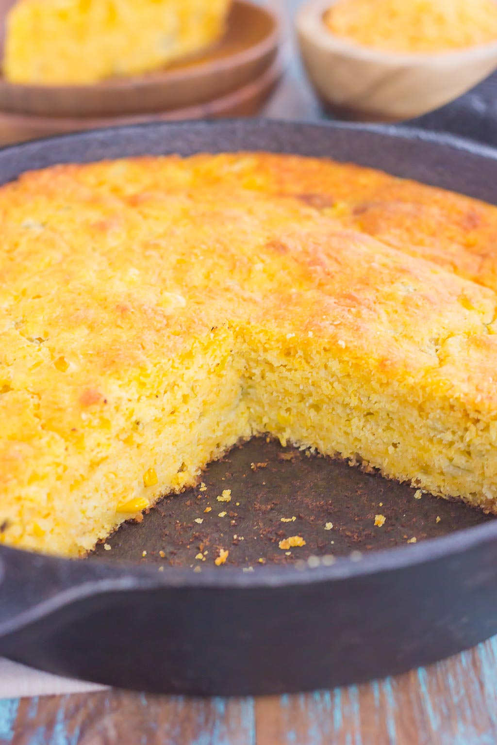 This Southwest Skillet Cornbread is the perfect combination of sweet and spicy that will be a favorite for years to come. Loaded with cheddar cheese, green chiles, and creamed corned, this easy cornbread bakes up moist, tender, and full of flavor!