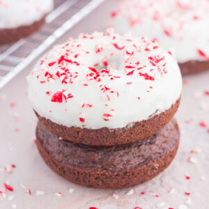 two stacked peppermint donuts