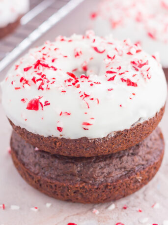 two stacked peppermint donuts