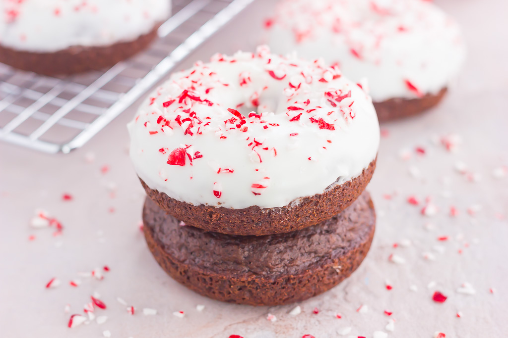 two stacked peppermint donuts