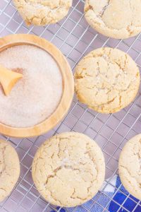 top down shot of sugar cookies on a wire rack