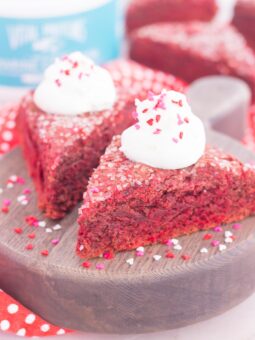 These Red Velvet Scones are crispy on the outside, tender on the inside, and bursting with a rich, chocolatey flavor. Topped with a sweet vanilla whipped cream, this decadent treat makes the most delicious breakfast or dessert!
