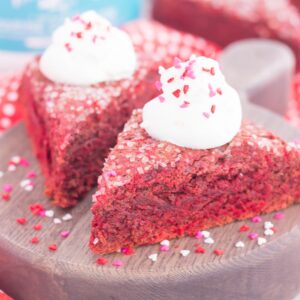 These Red Velvet Scones are crispy on the outside, tender on the inside, and bursting with a rich, chocolatey flavor. Topped with a sweet vanilla whipped cream, this decadent treat makes the most delicious breakfast or dessert!