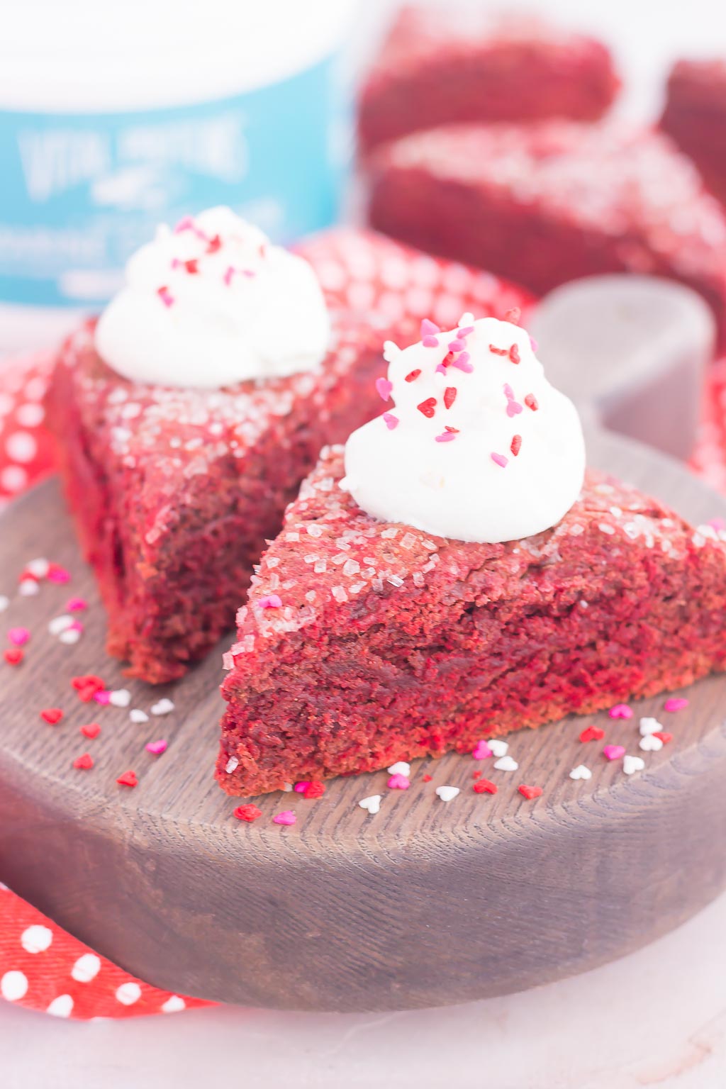 These Red Velvet Scones are crispy on the outside, tender on the inside, and bursting with a rich, chocolatey flavor. Topped with a sweet vanilla whipped cream, this decadent treat makes the most delicious breakfast or dessert!