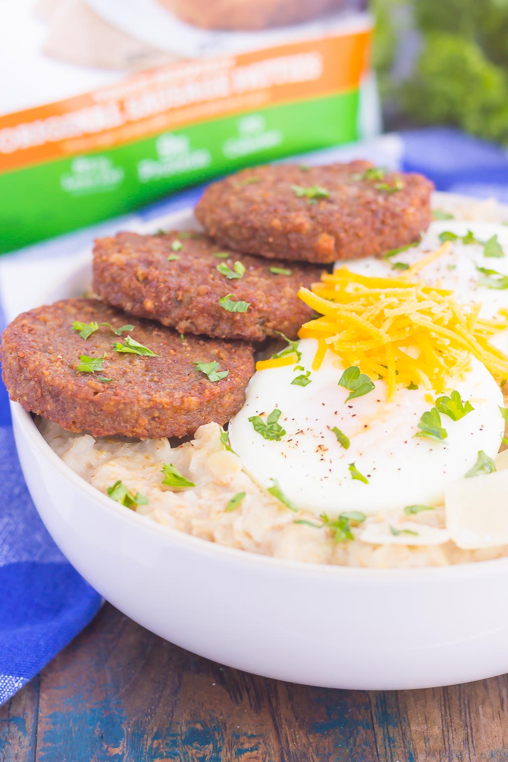 Savory Parmesan Oatmeal is a delicious way to switch up your breakfast routine. Packed with hearty oats, fresh Parmesan cheese and veggie sausage, this simple dish is a great option for when you want a warm and comforting meal!