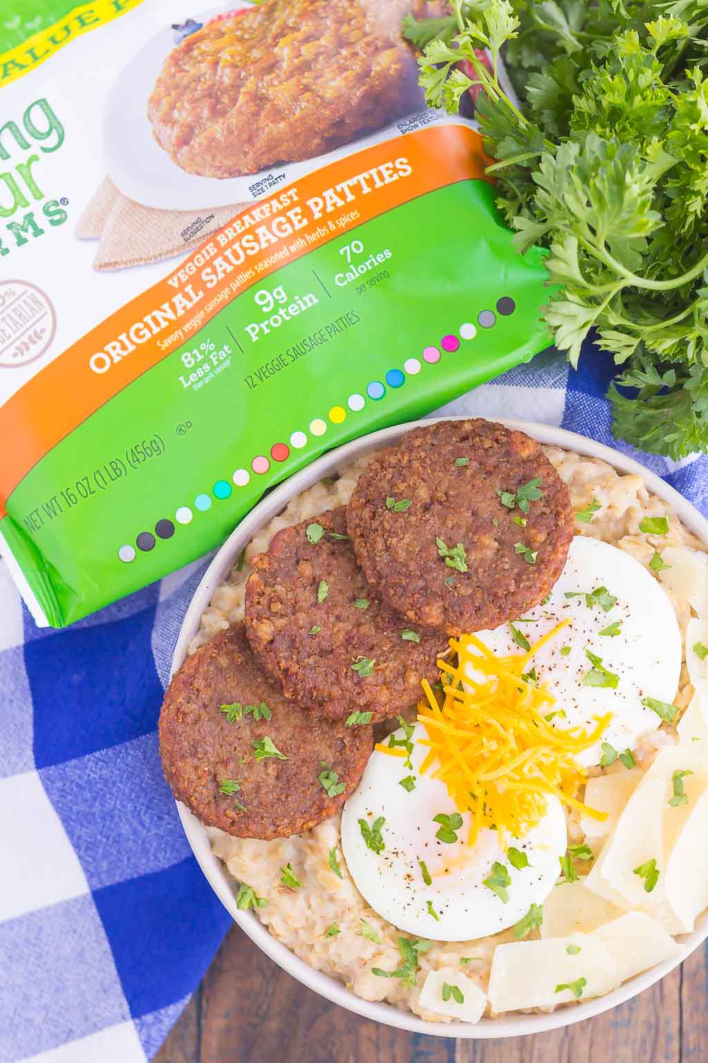 Savory Parmesan Oatmeal is a delicious way to switch up your breakfast routine. Packed with hearty oats, fresh Parmesan cheese and veggie sausage, this simple dish is a great option for when you want a warm and comforting meal!