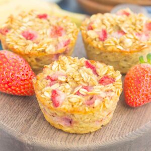 These Strawberry Banana Baked Oatmeal Cups are the perfect make-ahead breakfast for busy mornings. Packed with hearty oats, fresh strawberries and sweet bananas, this simple dish is easy to make, healthier, and loaded with flavor!