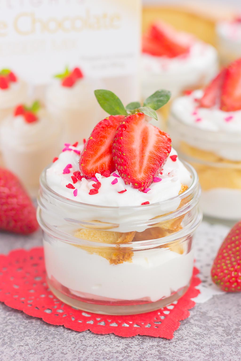 These Strawberry White Chocolate Pound Cake Trifles make a simple yet decadent dessert that's perfect for just about any occasion. Filled with pound cake chunks, white chocolate mousse and fresh strawberries, this easy, no-bake treat is ready in no time!