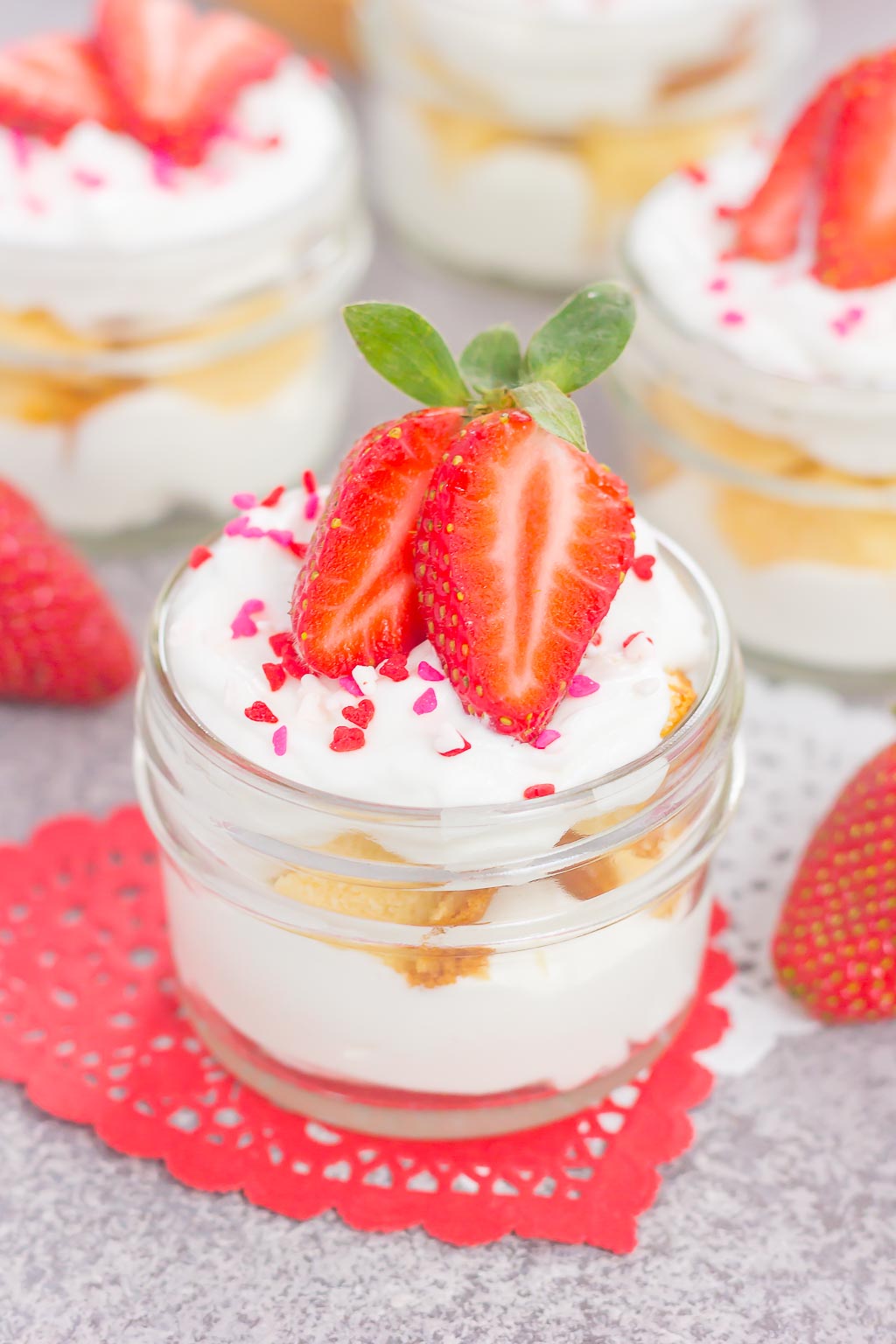 These Strawberry White Chocolate Pound Cake Trifles make a simple yet decadent dessert that's perfect for just about any occasion. Filled with pound cake chunks, white chocolate mousse and fresh strawberries, this easy, no-bake treat is ready in no time!