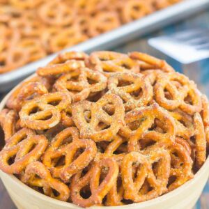 Perfect for game time or anytime, these Garlic Ranch Pretzels are sure to be a snack-time winner. Baked with ranch dressing and hints of garlic, you'll be making this salty snack over and over again!