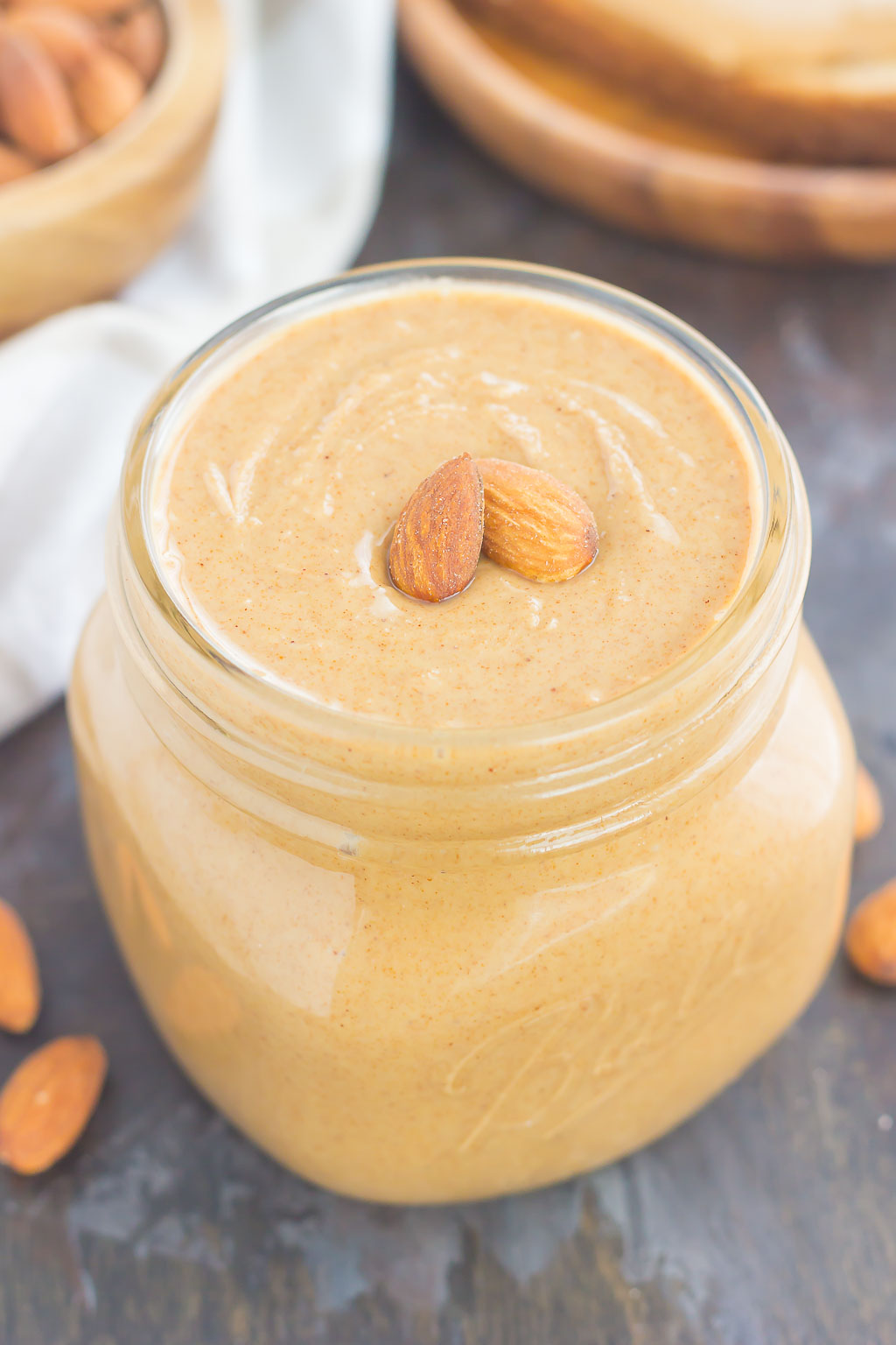 homemade almond butter in a glass mason jar