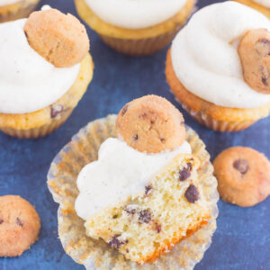 These Mini Chocolate Chip Cupcakes are studded with milk chocolate chips and topped with a sweet vanilla frosting. Light, fluffy, and bursting with flavor, these mini treats are perfect for chocolate chip lovers everywhere!