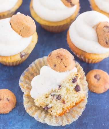 These Mini Chocolate Chip Cupcakes are studded with milk chocolate chips and topped with a sweet vanilla frosting. Light, fluffy, and bursting with flavor, these mini treats are perfect for chocolate chip lovers everywhere!