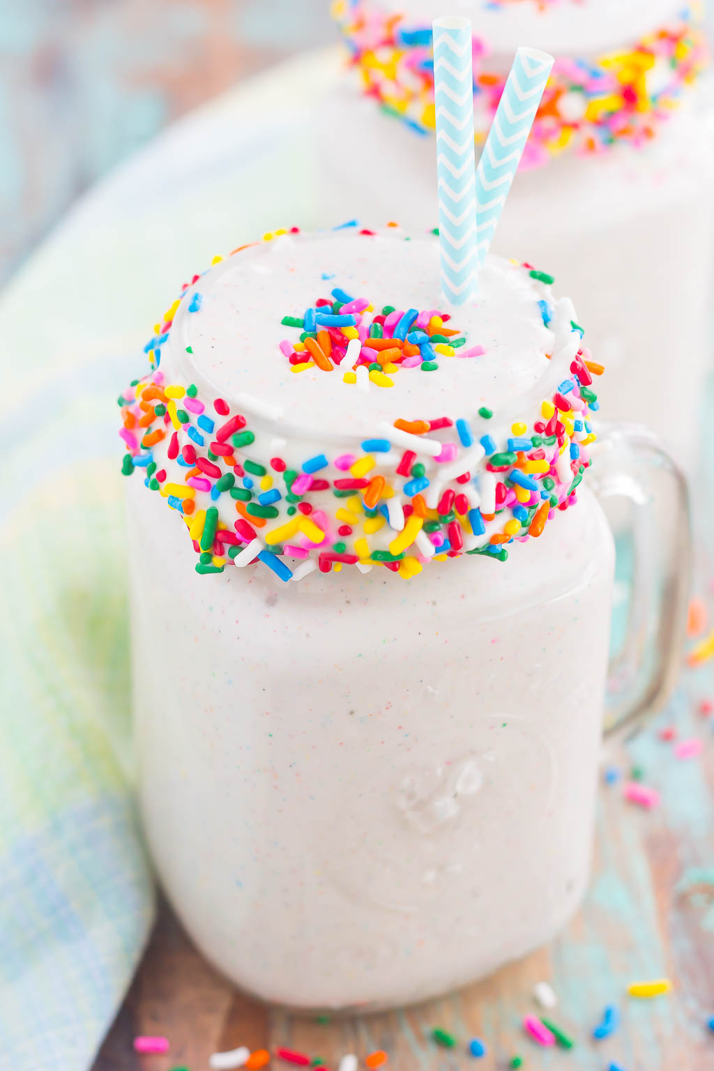 Creamy vanilla ice cream, swirled with funfetti cake batter mix creates this smooth and indulgent Funfetti Cake Batter Shake!