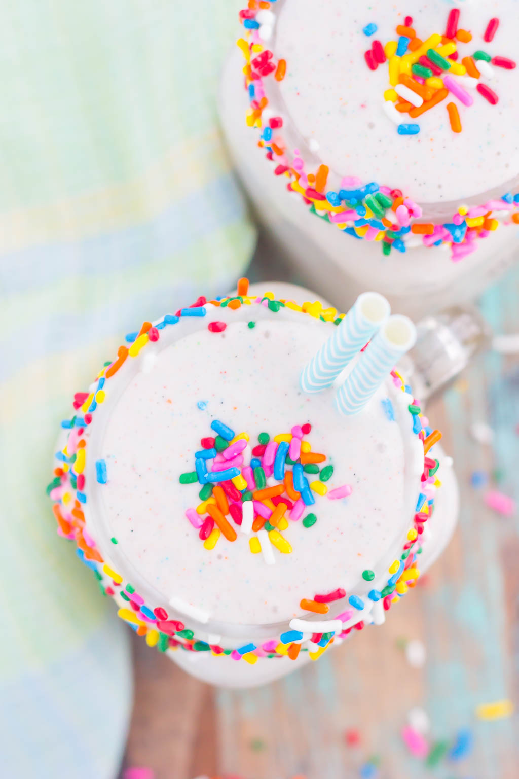 Creamy vanilla ice cream, swirled with funfetti cake batter mix creates this smooth and indulgent Funfetti Cake Batter Shake!