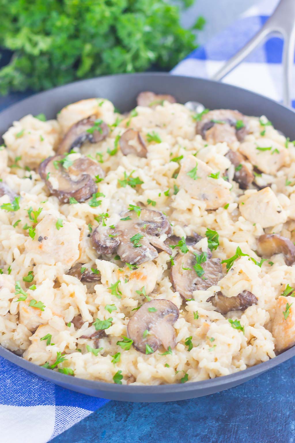 This One Pan Chicken and Mushroom Parmesan Rice is perfect for busy weeknights. Just a few simple ingredients is all it takes for this easy, one pan meal that's packed with flavor. It's guaranteed to be a favorite all year long!