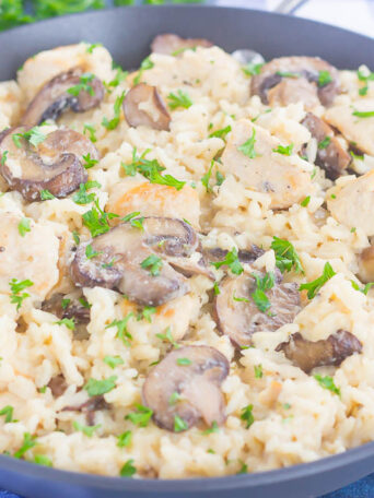 This One Pan Chicken and Mushroom Parmesan Rice is perfect for busy weeknights. Just a few simple ingredients is all it takes for this easy, one pan meal that's packed with flavor. It's guaranteed to be a favorite all year long!