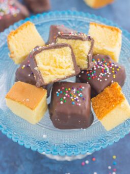 These Chocolate Covered Pound Cake Bites make a sweet, no-bake recipe that's portable, poppable and delicious. Pound cake is cut into chunks and then dipped in sweet dark chocolate for an easy and decadent treat. With just two ingredients and hardly any prep time, you can have this simple dessert ready for any occasion! 