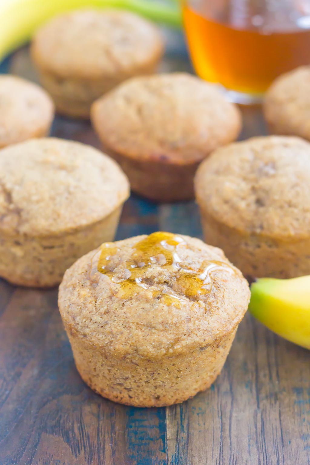 Homemade banana muffins made with brown sugar and honey. 