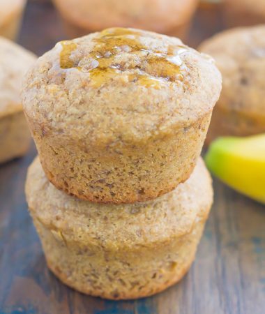 These Healthier Banana Honey Muffins are a simple, one-bowl breakfast or snack. Packed with sweet bananas and a touch of honey, these muffins bake up soft, moist, and on the healthier side!
