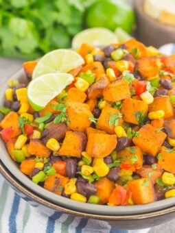 This Southwestern Sweet Potato Salad is loaded with roasted chile lime sweet potatoes, black beans, corn, cilantro, and tossed in a light honey lime dressing. It's perfect for picnics, barbecues and sweet potato lovers everywhere!