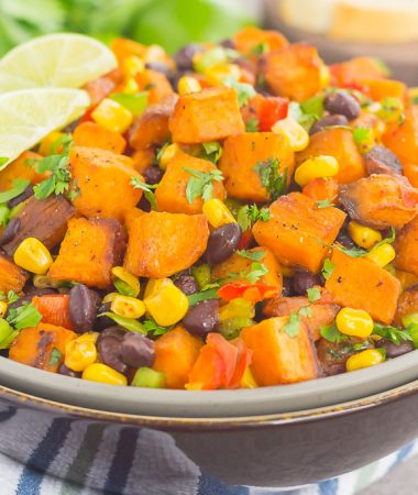 This Southwestern Sweet Potato Salad is loaded with roasted chile lime sweet potatoes, black beans, corn, cilantro, and tossed in a light honey lime dressing. It's perfect for picnics, barbecues and sweet potato lovers everywhere!