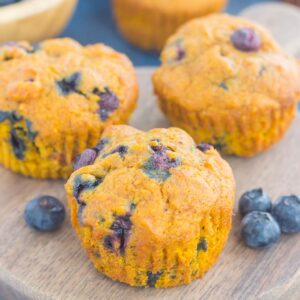 These Pumpkin Blueberry Muffins are soft, moist and bursting with cozy fall flavors. Packed with sweet pumpkin and juicy blueberries, this easy treat makes the perfect fall breakfast or snack!
