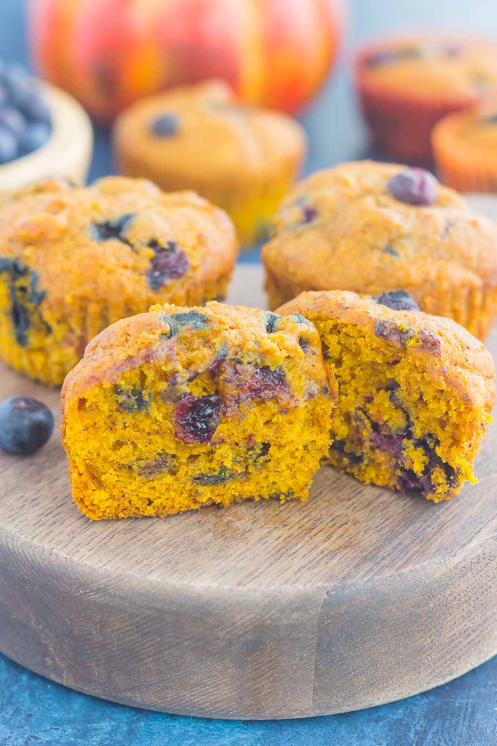 These Pumpkin Blueberry Muffins are soft, moist and bursting with cozy fall flavors. Packed with sweet pumpkin and juicy blueberries, this easy treat makes the perfect fall breakfast or snack!