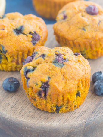 These Pumpkin Blueberry Muffins are soft, moist and bursting with cozy fall flavors. Packed with sweet pumpkin and juicy blueberries, this easy treat makes the perfect fall breakfast or snack!