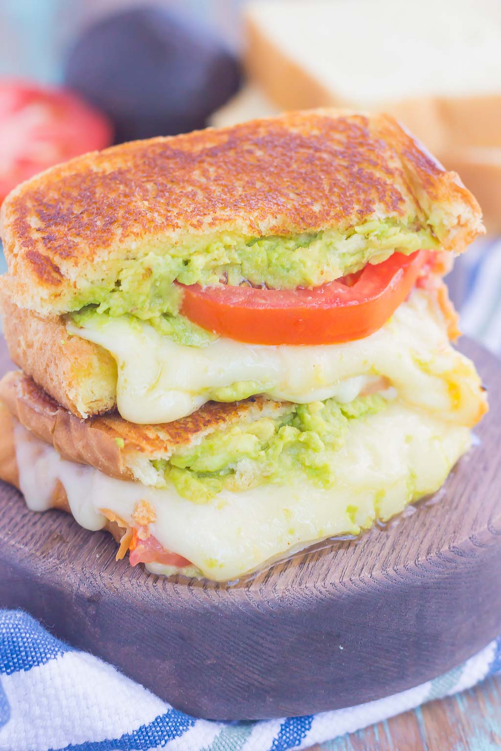 tomato, avocado and mozzarella grilled cheese