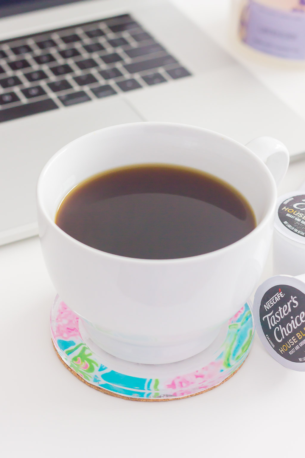 My weekday morning routine starts with a little work and a hot cup of coffee. It's what I need to get me going and give me some time to savor the start of the day.