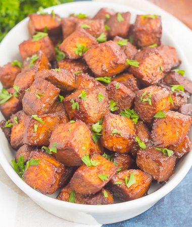 These Roasted Cinnamon Brown Sugar Sweet Potatoes make a deliciously simple side dish. Sweet cinnamon and brown sugar are tossed with sweet potatoes and roasted until crispy on the outside and tender on the inside. Loaded with flavor and easy to make, this dish is perfect for sweet potato lovers everywhere!
