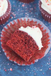 half of a peppermint cupcake in a wrapper