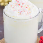 cup of white hot chocolate with peppermint
