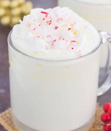 cup of white hot chocolate with peppermint